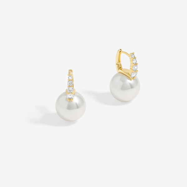 Mood Gold Cream Pearl And Crystal Hoop Earrings