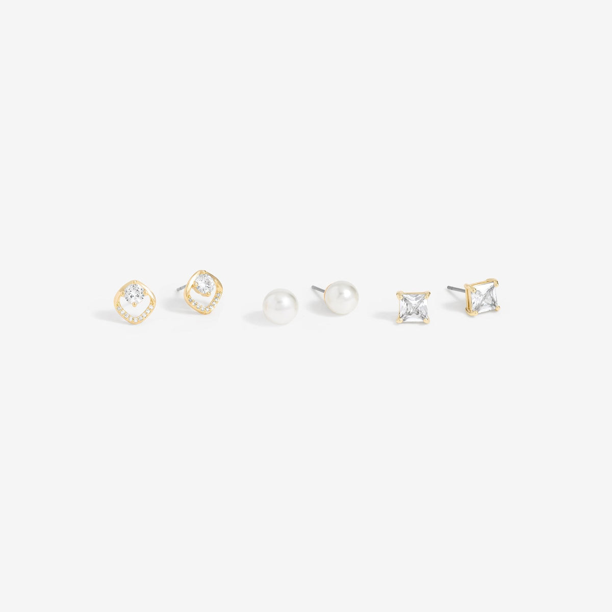 Mood Gold Pearl & Crystal Core Stud Earrings - Pack Of 3