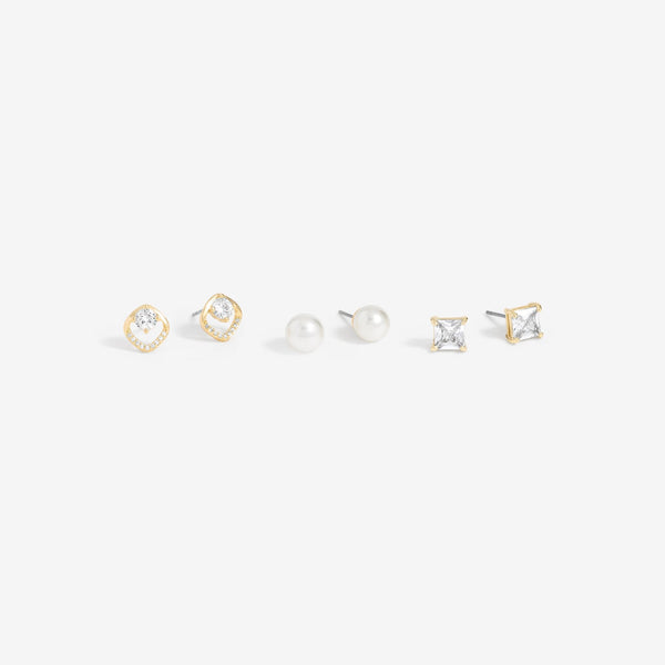 Mood Gold Pearl & Crystal Core Stud Earrings - Pack Of 3
