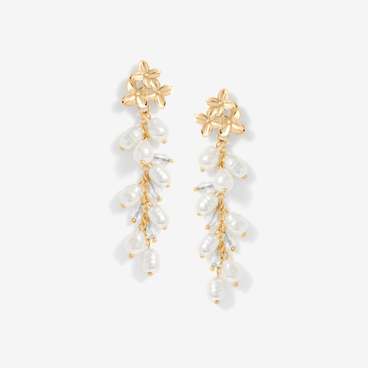 Mood Gold Triple Flower Pearl Cluster Drop Earrings