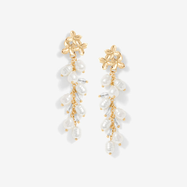 Mood Gold Triple Flower Pearl Cluster Drop Earrings