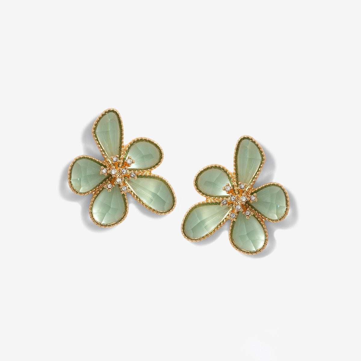 Mood Gold Green Facet Flower Stud Earrings