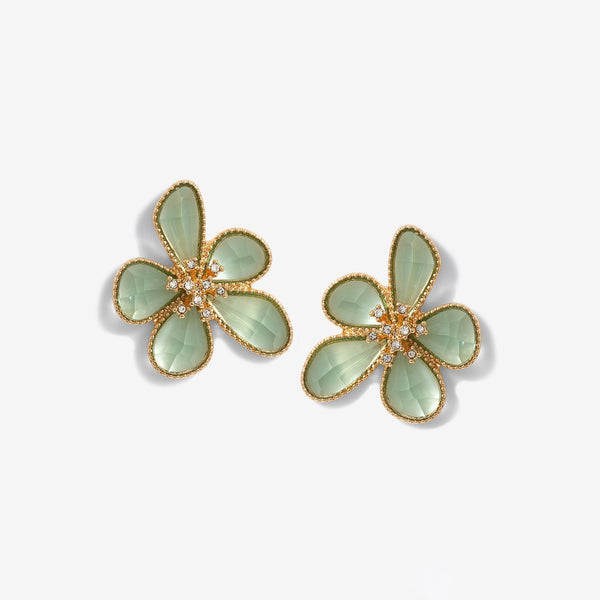 Mood Gold Green Facet Flower Stud Earrings