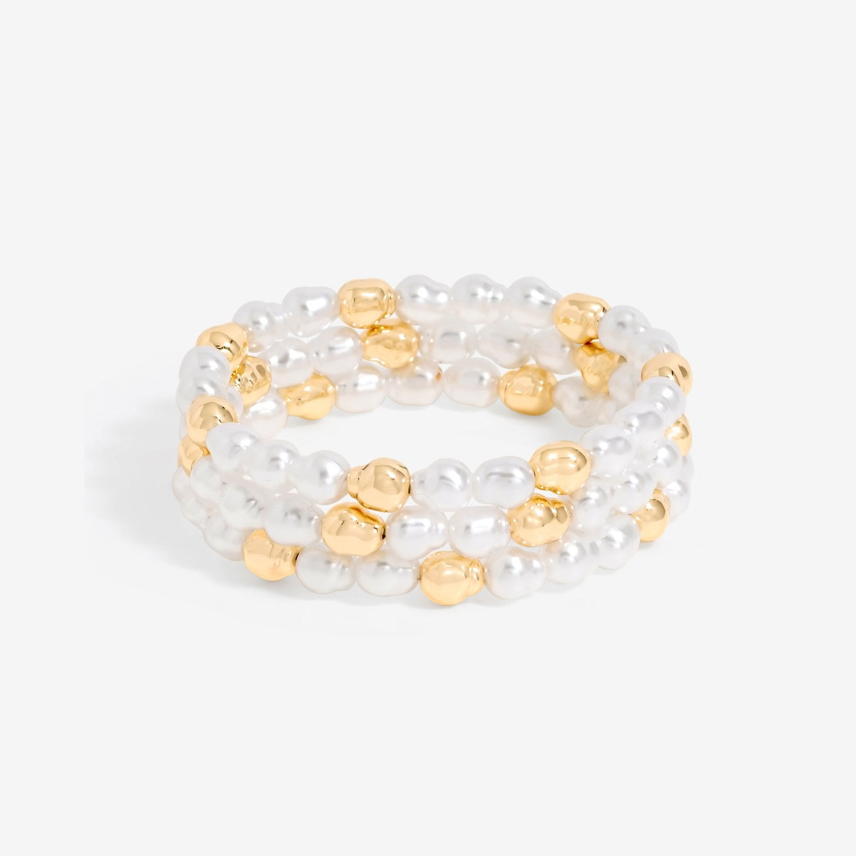 Mood Gold Pearl And Polished Stretch Bracelets - Pack Of 3