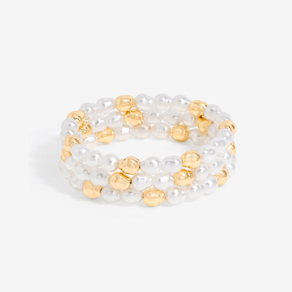 Mood Gold Pearl And Polished Stretch Bracelets - Pack Of 3