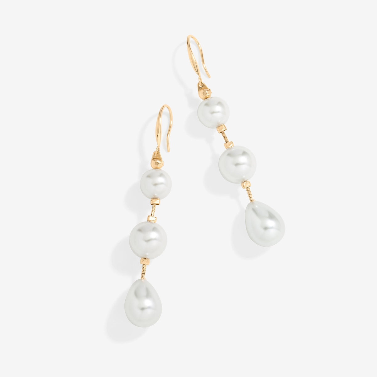 Mood Gold Pearl Linear Three Drop Earrings