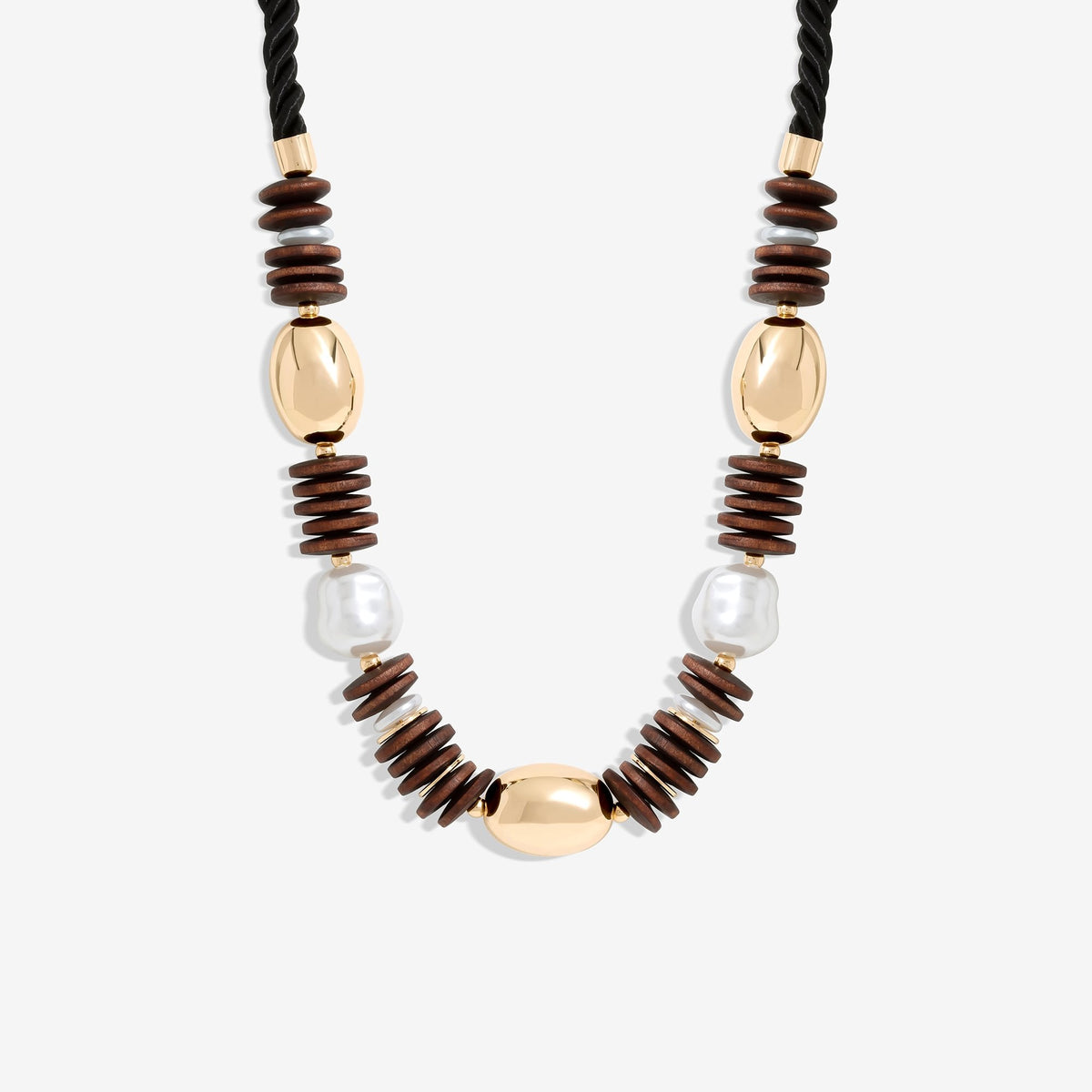 Mood Gold Wood And Pearl Stacker Statement Necklace