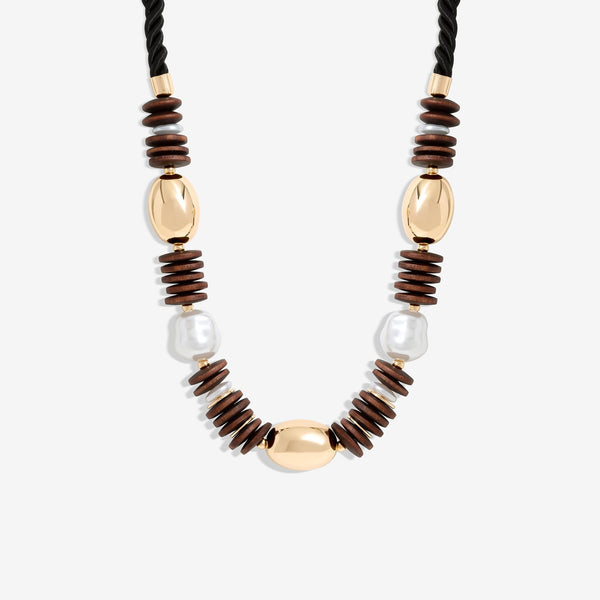 Mood Gold Wood And Pearl Stacker Statement Necklace