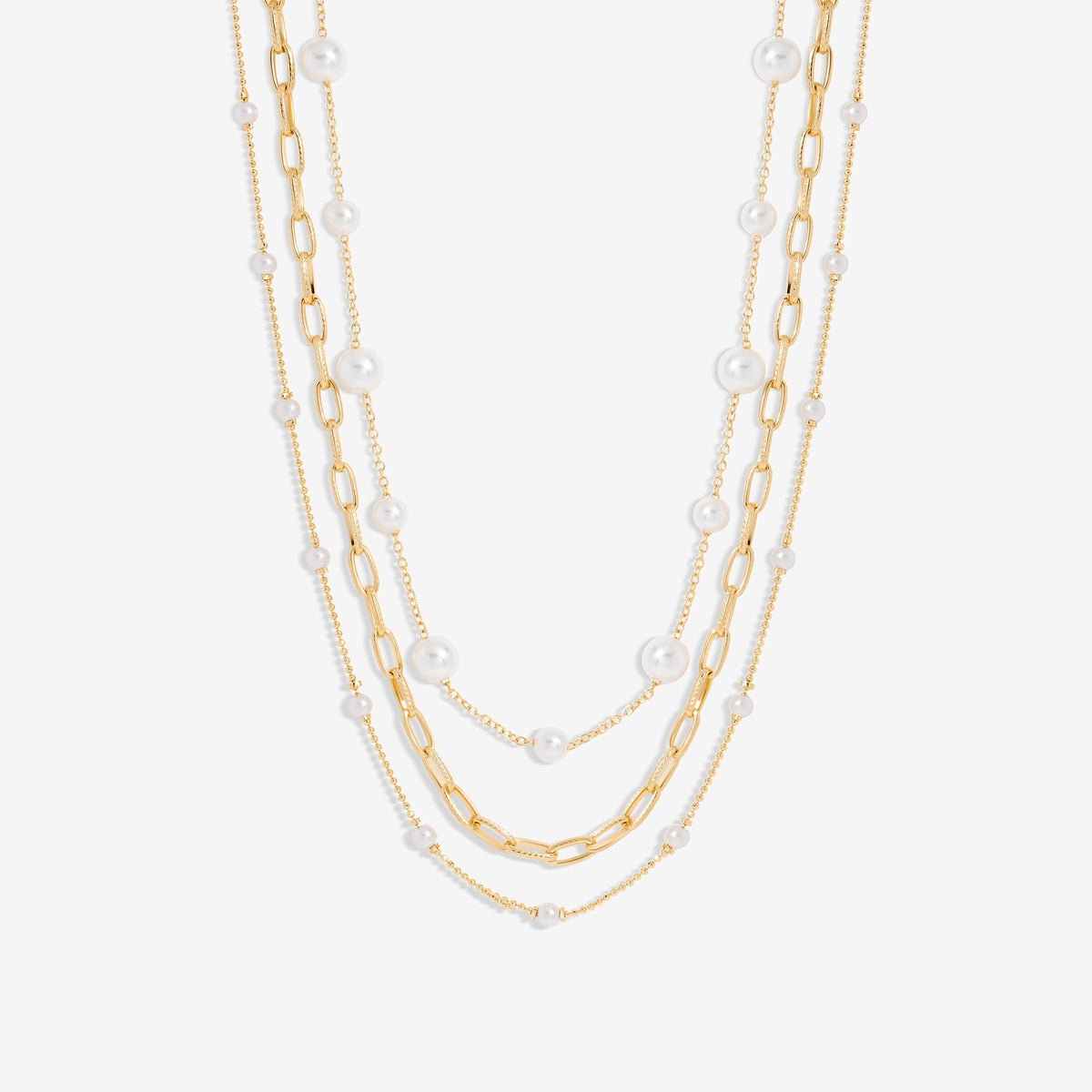 Mood Gold Pearl Chain Multirow Necklace - Pack Of 3