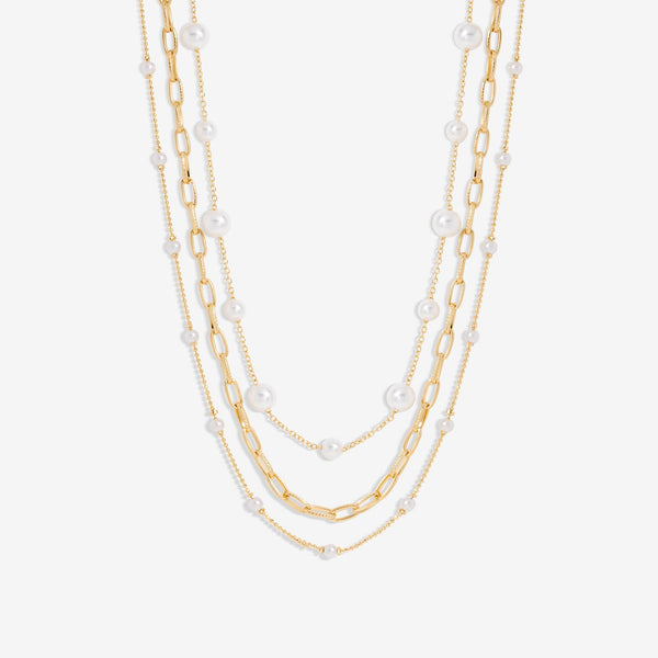 Mood Gold Pearl Chain Multirow Necklace - Pack Of 3
