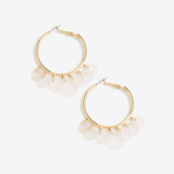 Mood Gold White Shell Charm Hoop Earrings