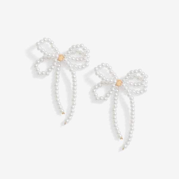 Mood Gold Pearl Bow Drop Earrings
