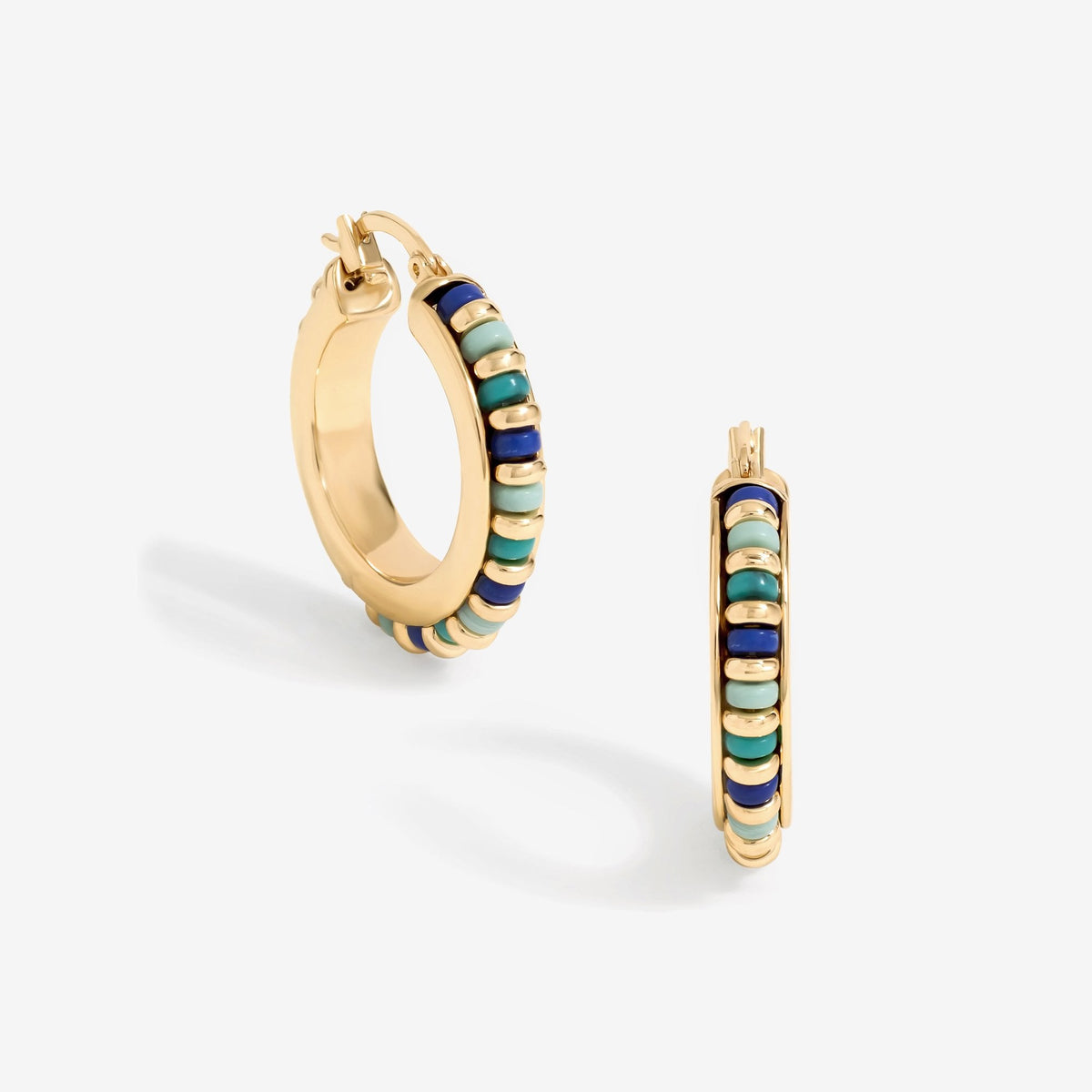Mood Gold Blue Bead Hoop Earrings