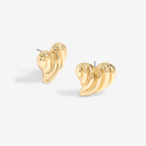 Mood Gold Ridged Heart Stud Earrings