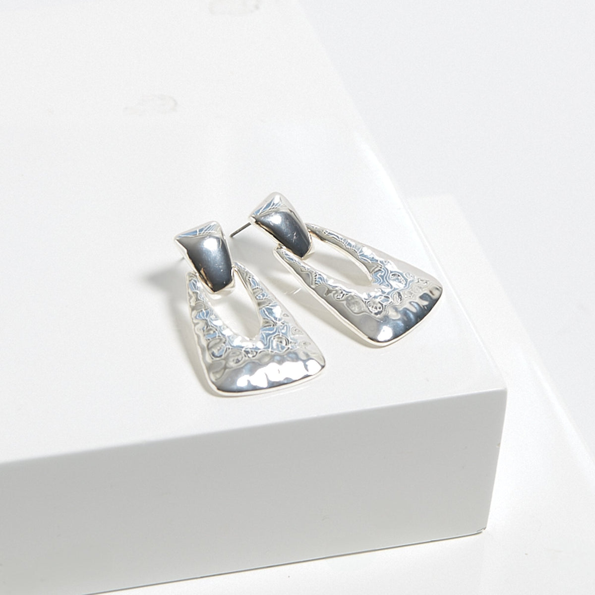Mood Silver Hammered Doorknocker Drop Earrings