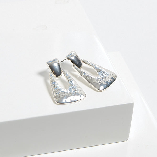 Mood Silver Hammered Doorknocker Drop Earrings