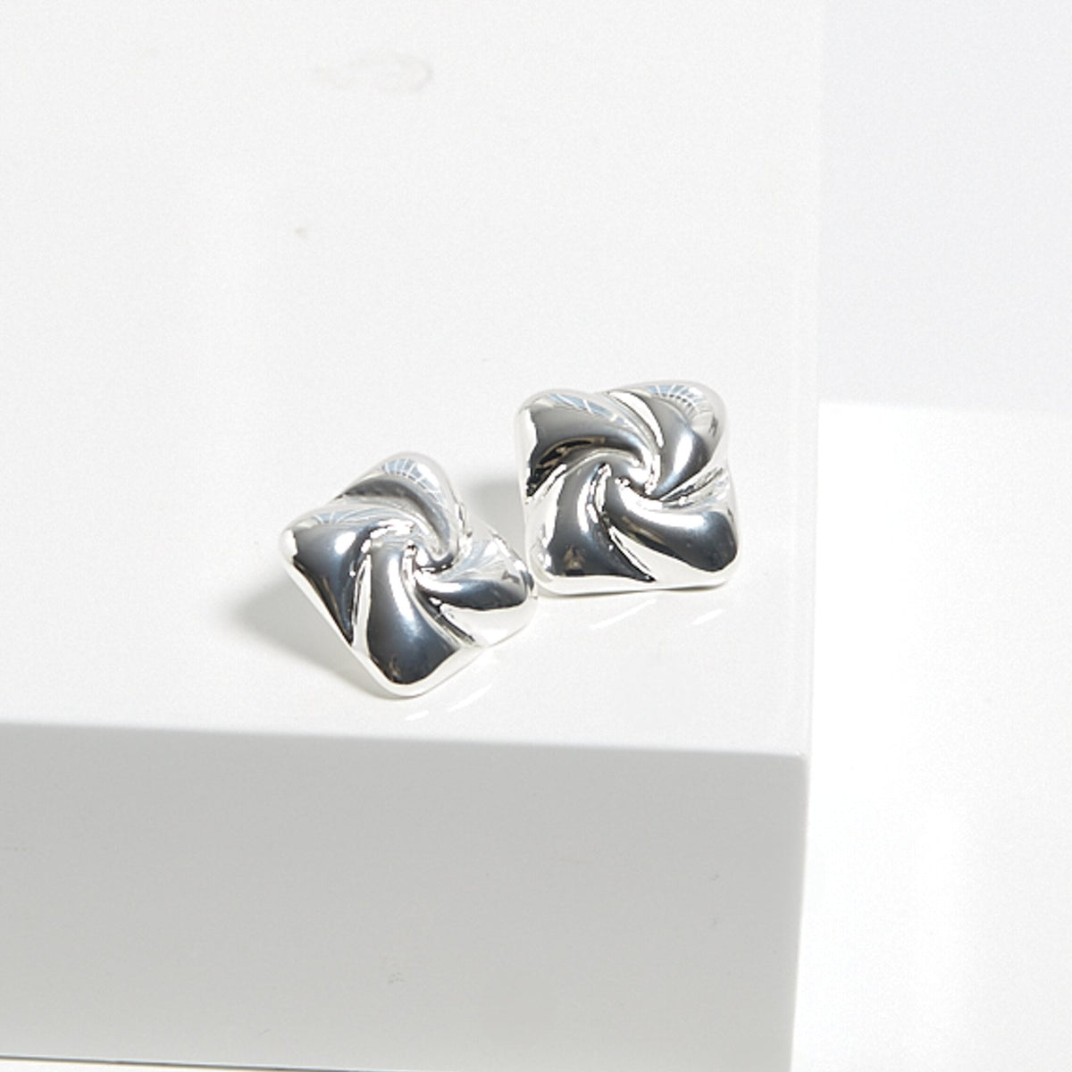 Mood Silver Polished Twist Statement Stud Earrings