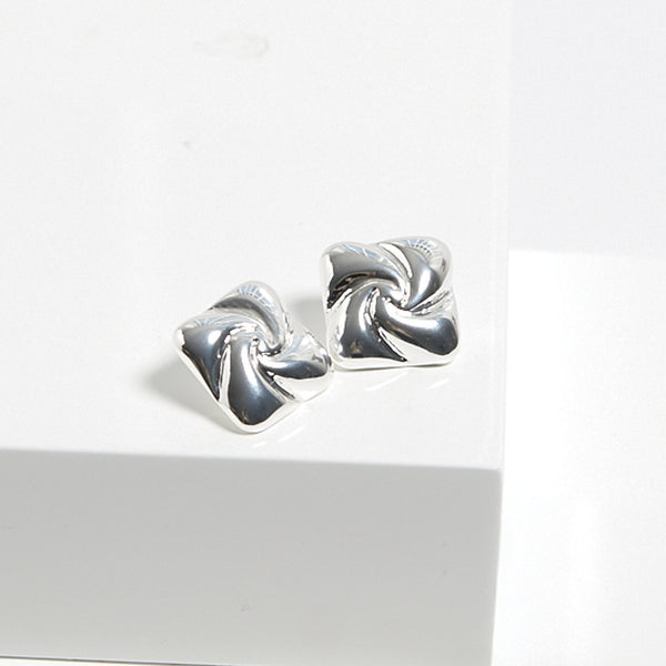Mood Silver Polished Twist Statement Stud Earrings