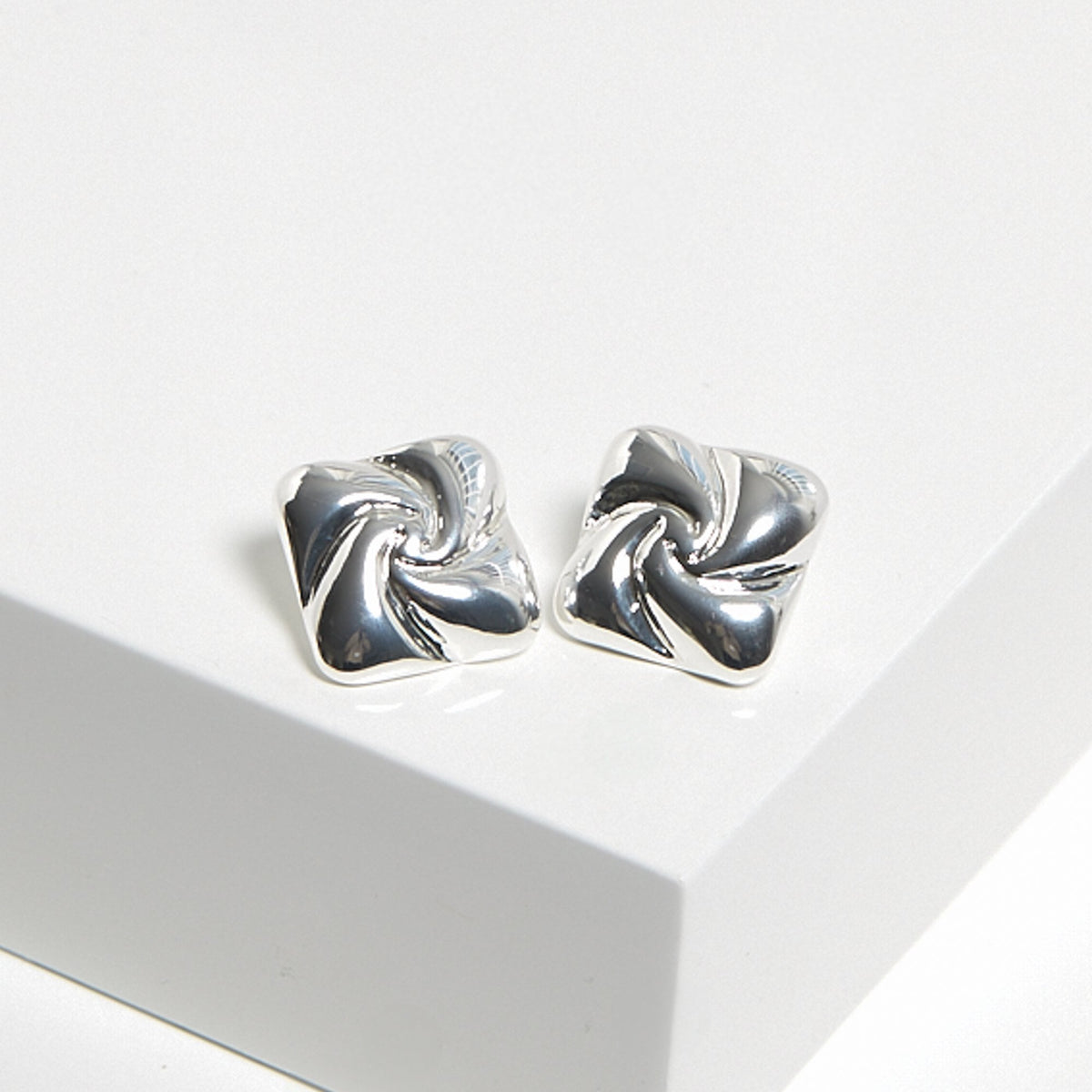 Mood Silver Polished Twist Statement Stud Earrings