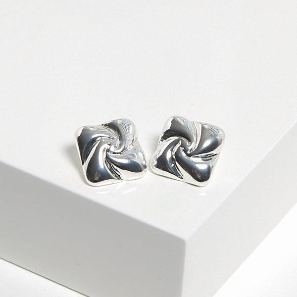 Mood Silver Polished Twist Statement Stud Earrings