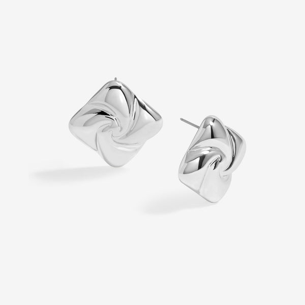 Mood Silver Polished Twist Statement Stud Earrings