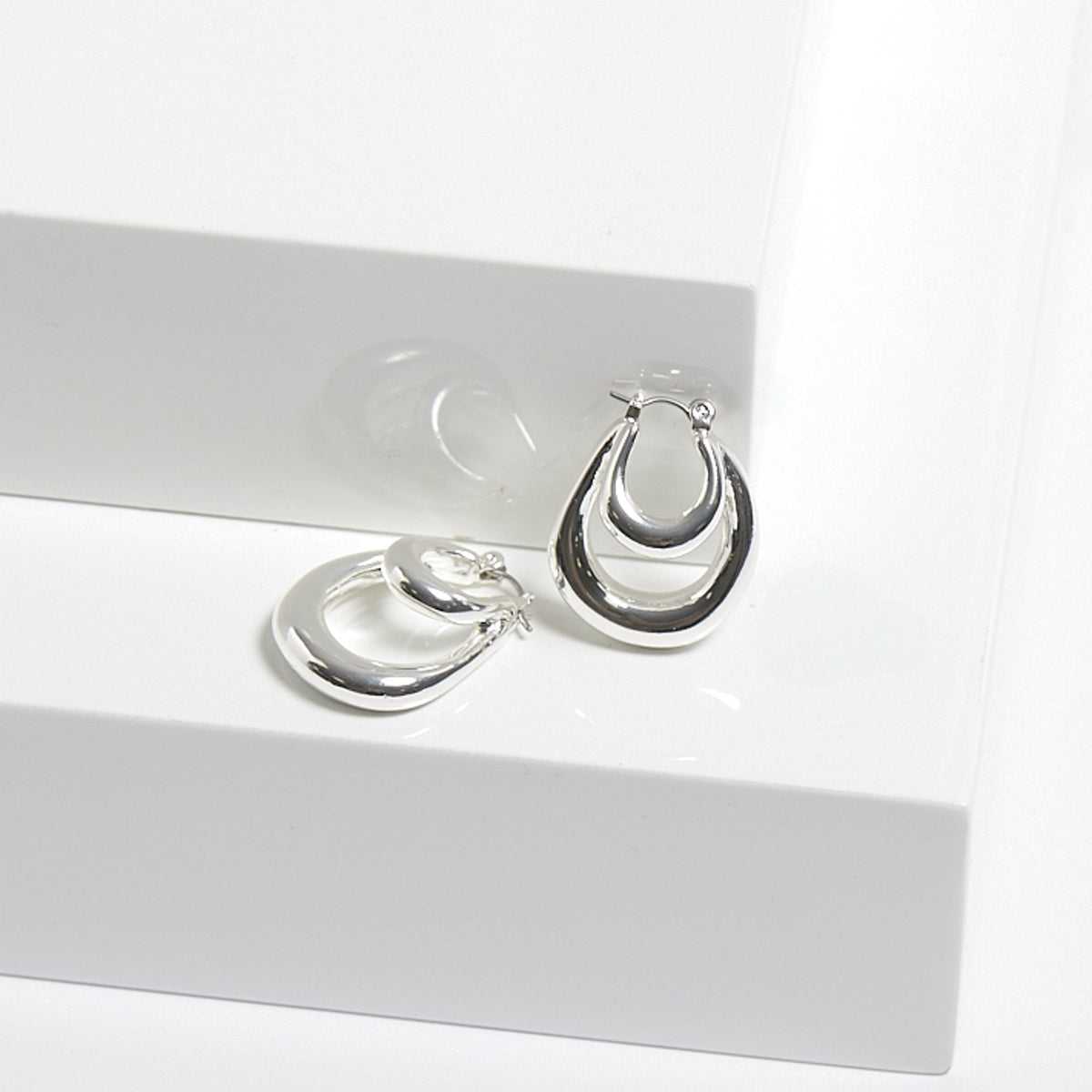 Mood Silver Polished Double Sculpted Hoop Earrings
