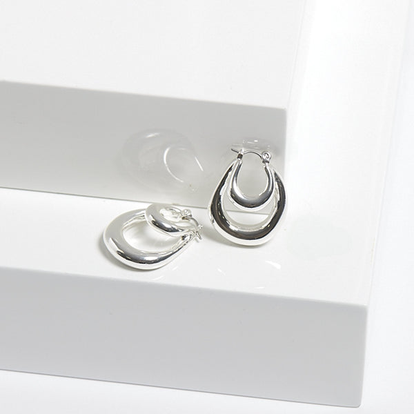 Mood Silver Polished Double Sculpted Hoop Earrings