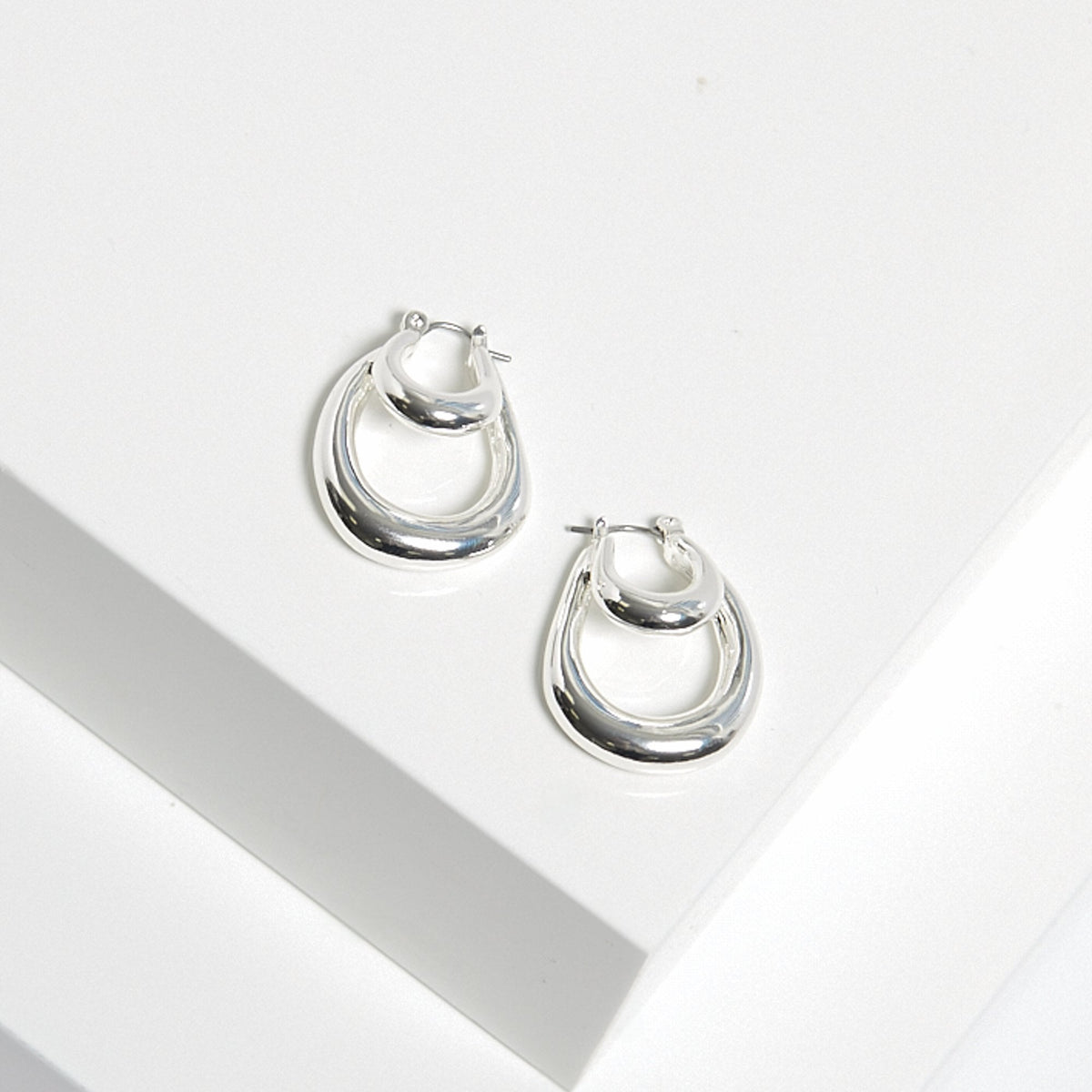 Mood Silver Polished Double Sculpted Hoop Earrings