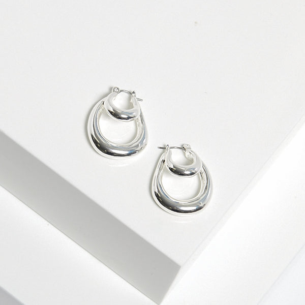 Mood Silver Polished Double Sculpted Hoop Earrings