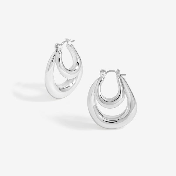 Mood Silver Polished Double Sculpted Hoop Earrings