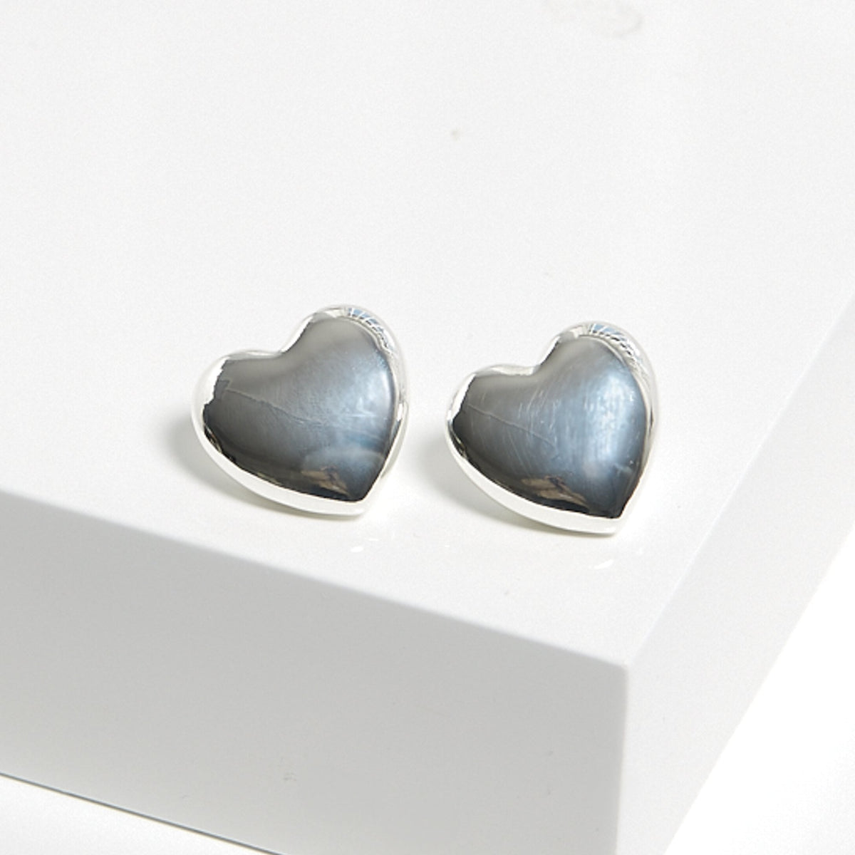 Mood Silver Polished Puffed Heart Stud Earrings