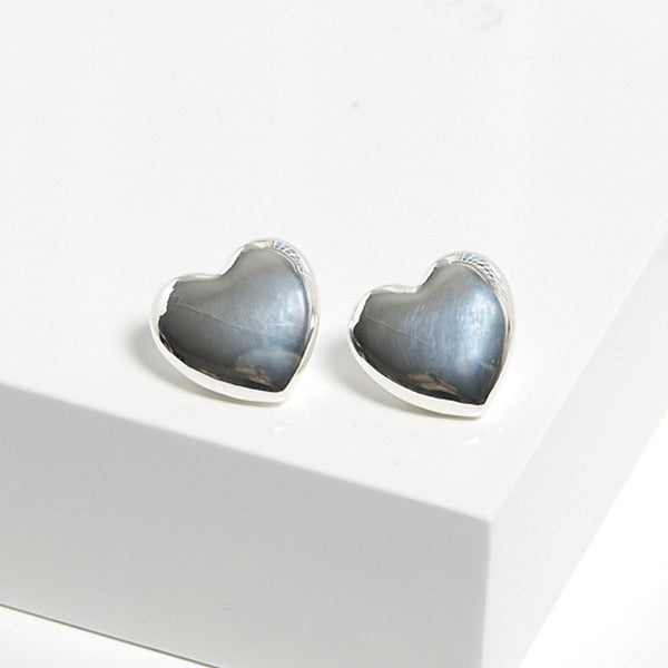 Mood Silver Polished Puffed Heart Stud Earrings