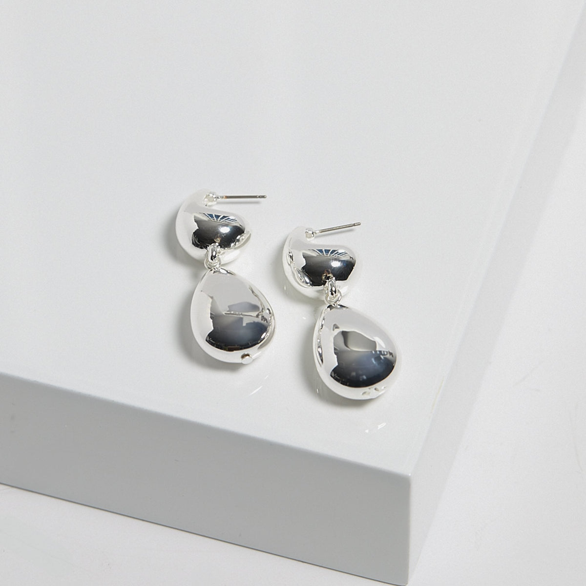 Mood Silver Polished Dome Orb Hoop Earrings