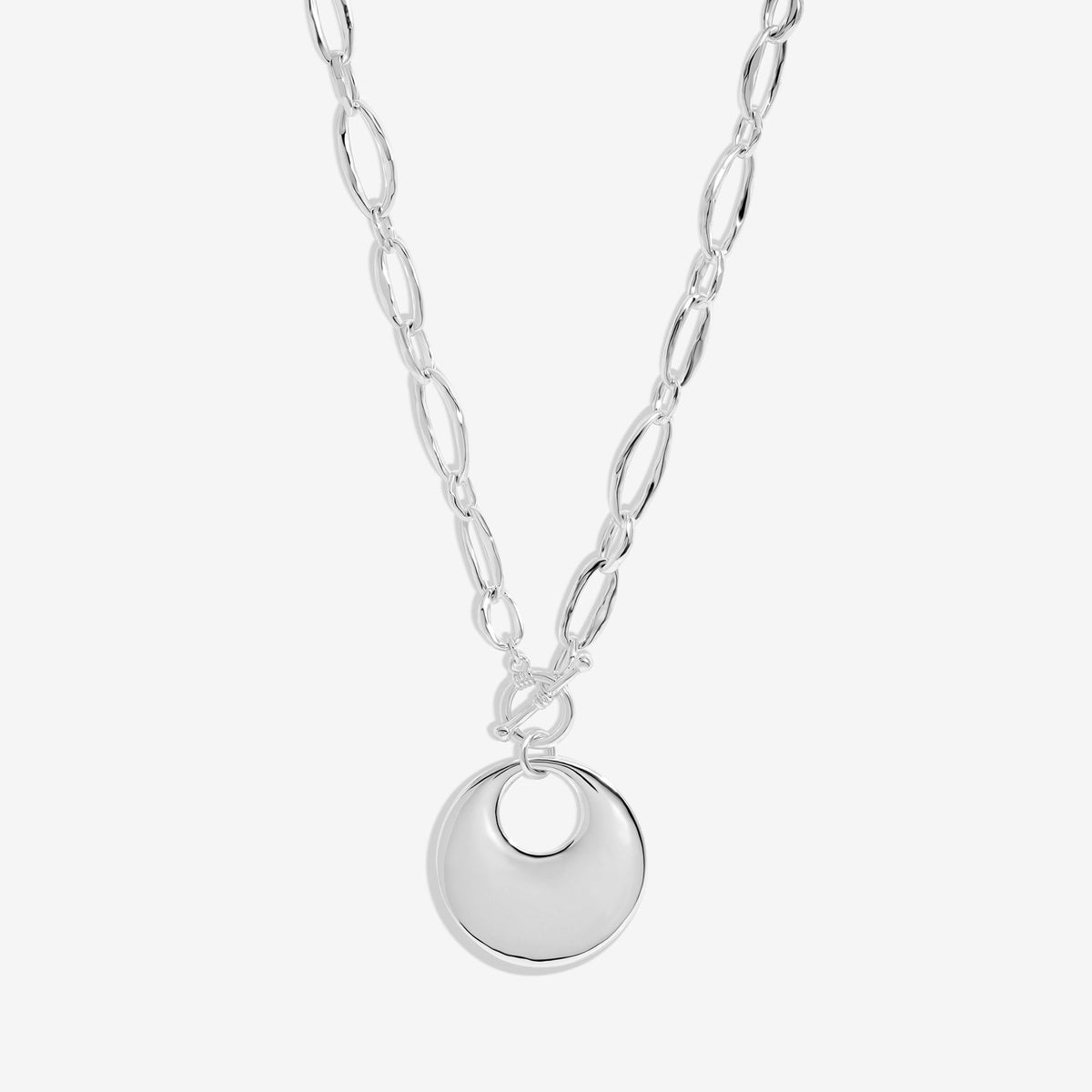 Mood Silver Polished Round T-Bar Short Pendant Necklace