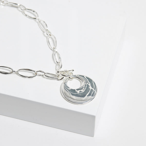 Mood Silver Polished Round T-Bar Short Pendant Necklace