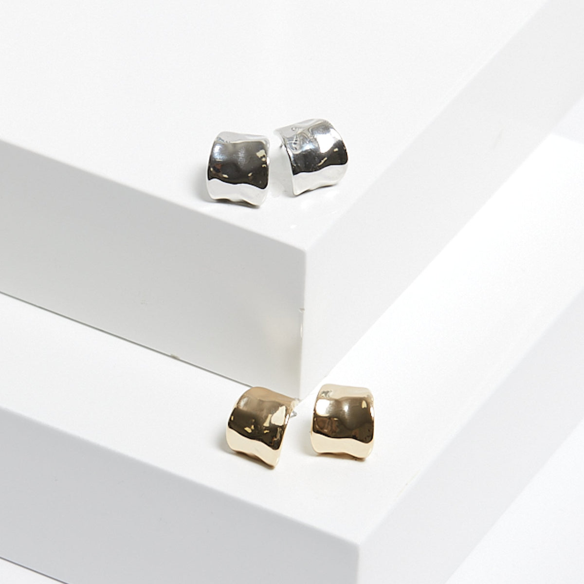 Mood Two Tone Hammered Curve Stud Earrings - Pack Of 2