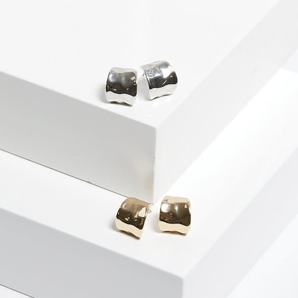 Mood Two Tone Hammered Curve Stud Earrings - Pack Of 2