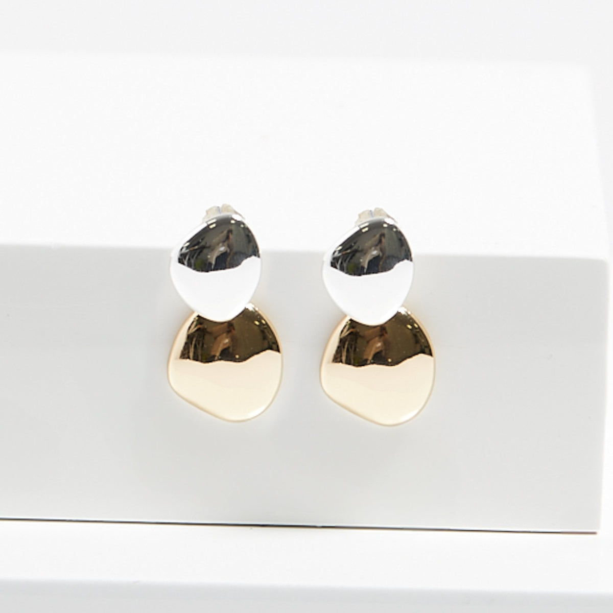 Mood Two Tone Polished Pebble Drop Earrings