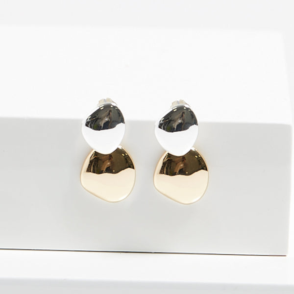 Mood Two Tone Polished Pebble Drop Earrings