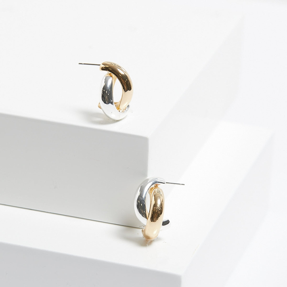 Mood Two Tone Polished Twist Hoop Earrings