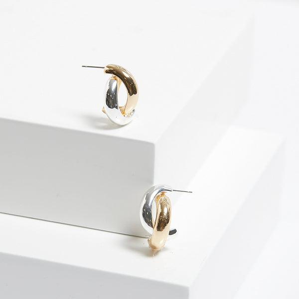 Mood Two Tone Polished Twist Hoop Earrings