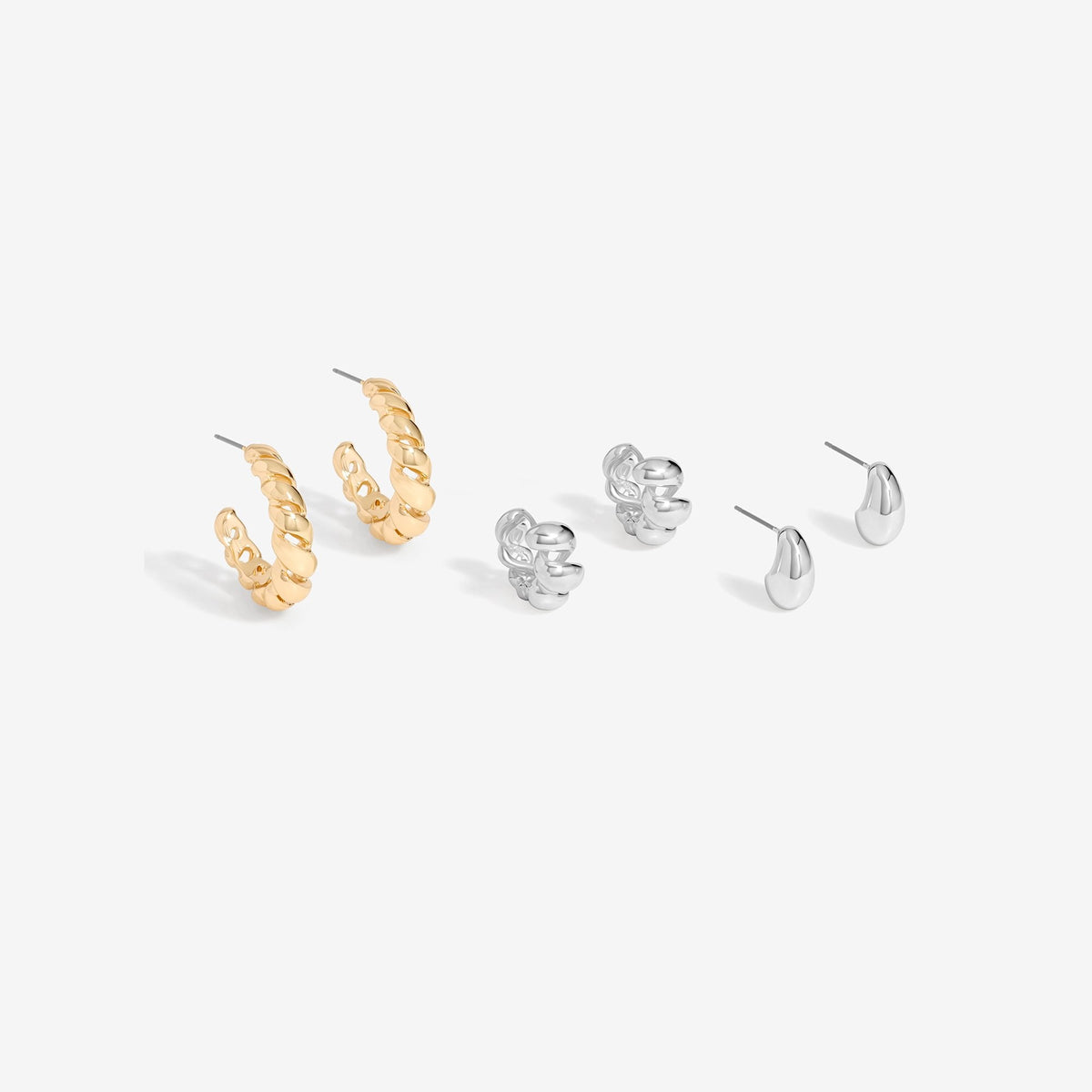 Mood Two Tone Polished Twist Hoop Earrings - Pack Of 3