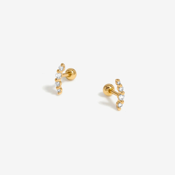 Gold Plated Mini Crystal Barbell Climber Earrings - Gift Pouch