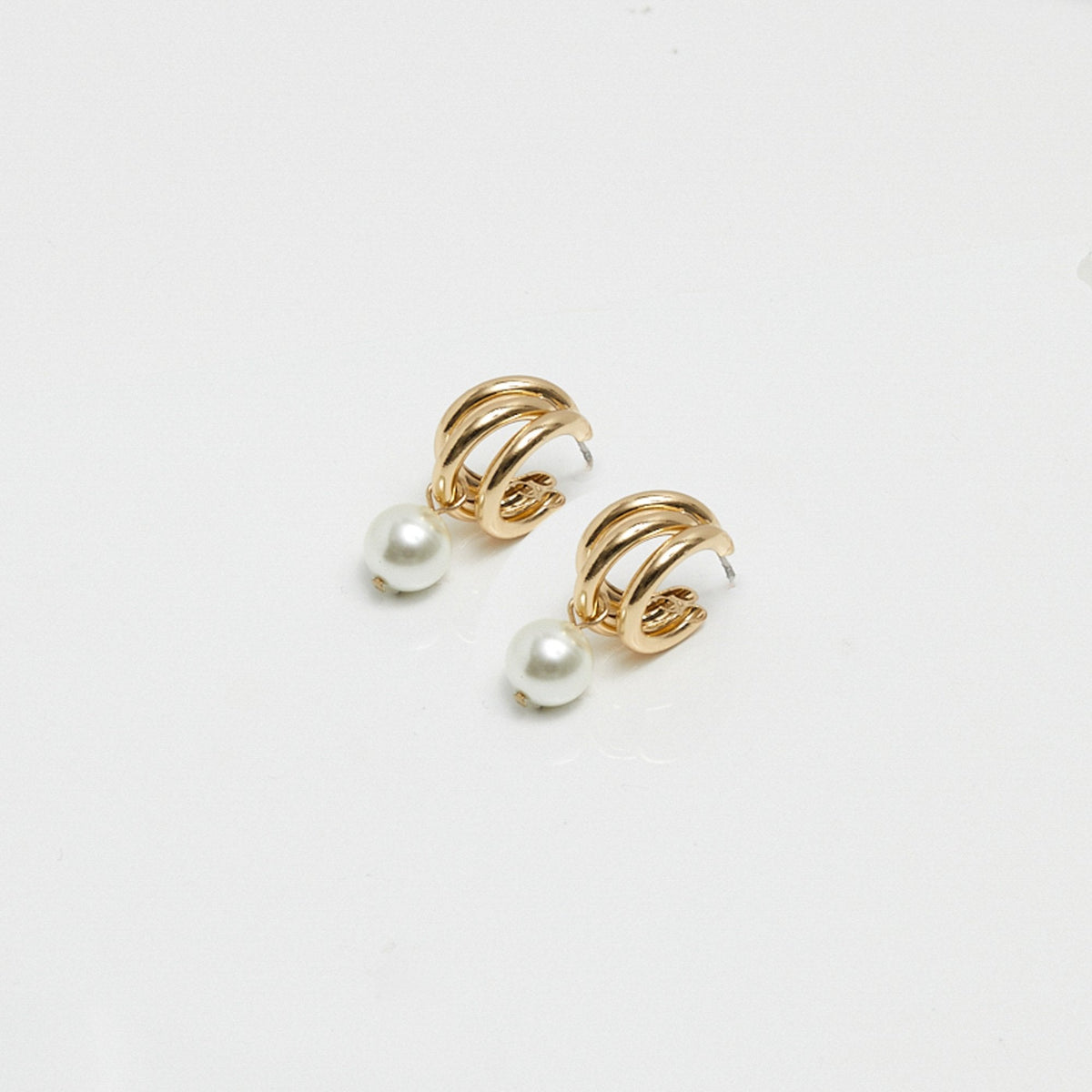 Inicio Gold Plated Tripple Row And Pearl Hoop Earrings - Gift Pouch