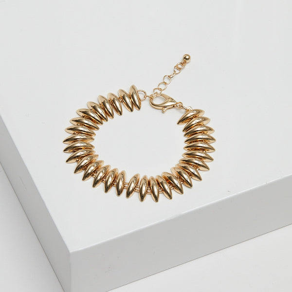 Inicio Gold Plated Polished Ridged Bracelet - Gift Pouch