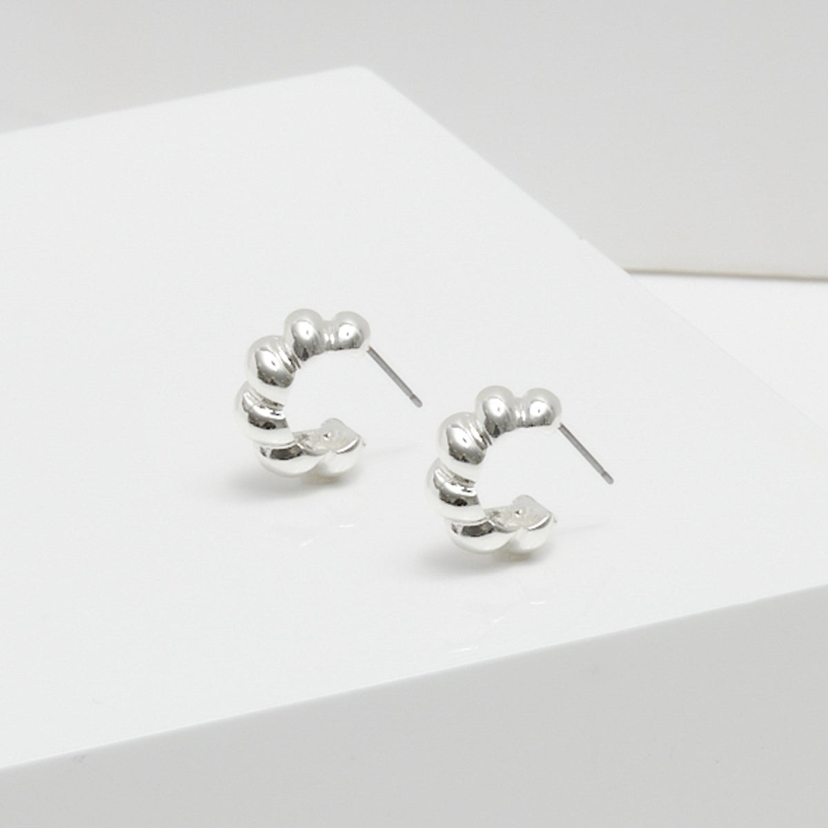 Inicio Silver Plated Twisted Polished Hoops - Gift Pouch