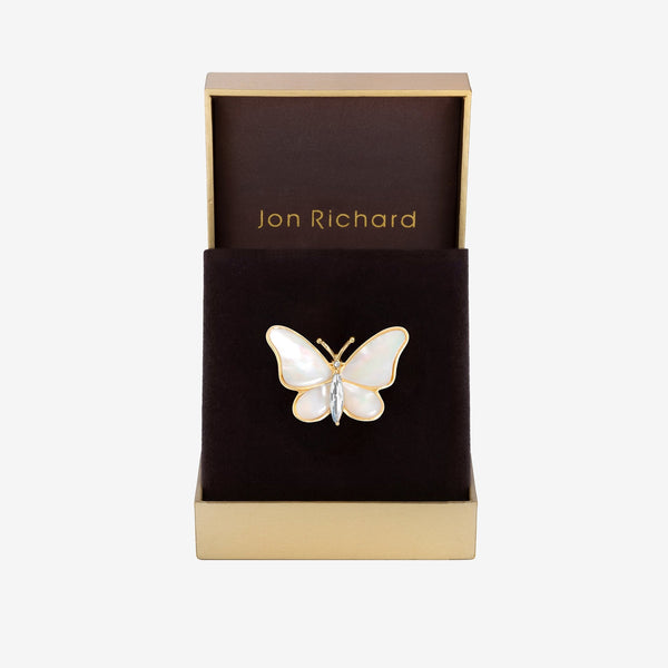 Jon Richard Gold Plated Mother Of Pearl Butterfly Brooch - Gift Boxed