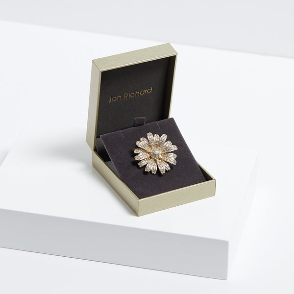 Jon Richard Gold Plated Crystal Flower Brooch - Gift Boxed