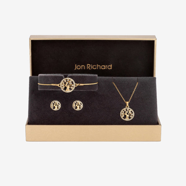 Jon Richard Gold Plated Crystal Tree Of Life Trio Set - Gift Boxed