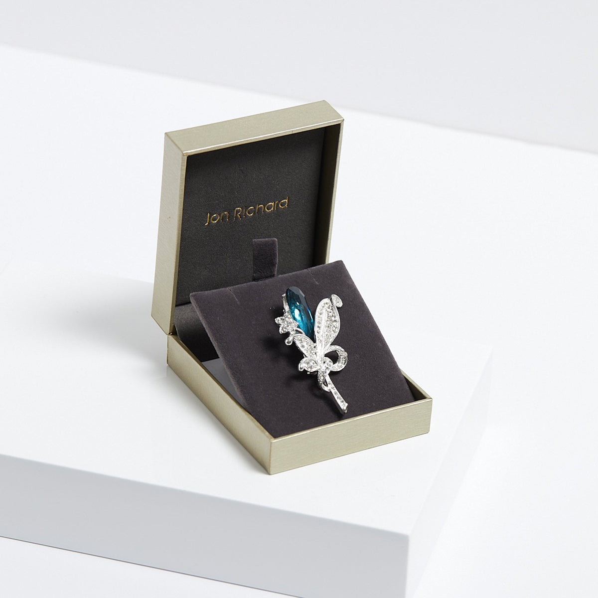 Jon Richard Silver Plated And Blue Floral Brooch - Gift Boxed